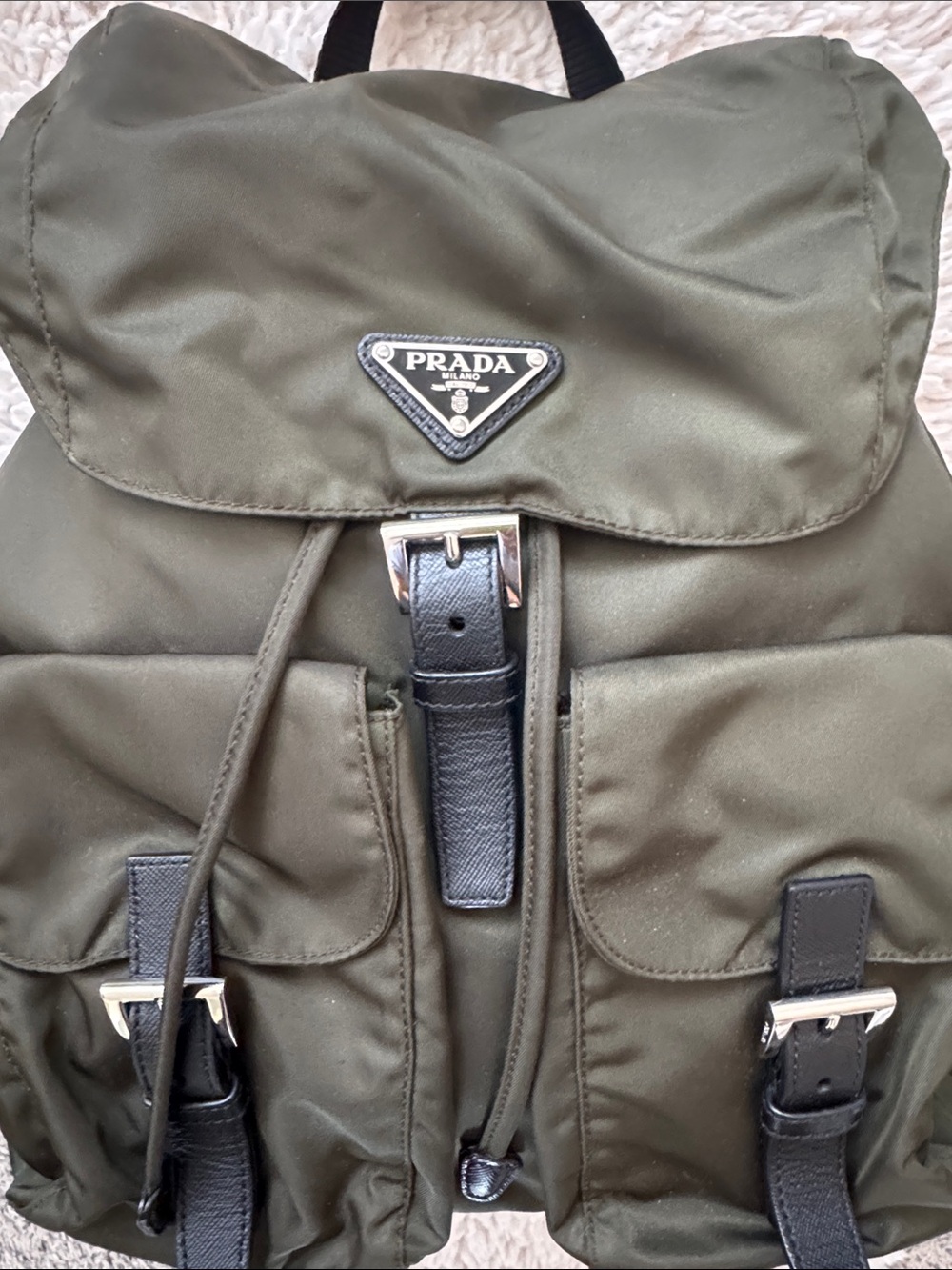 Prada Olive Nylon Backpack with Black Leather Trim - Picture 3 of 6